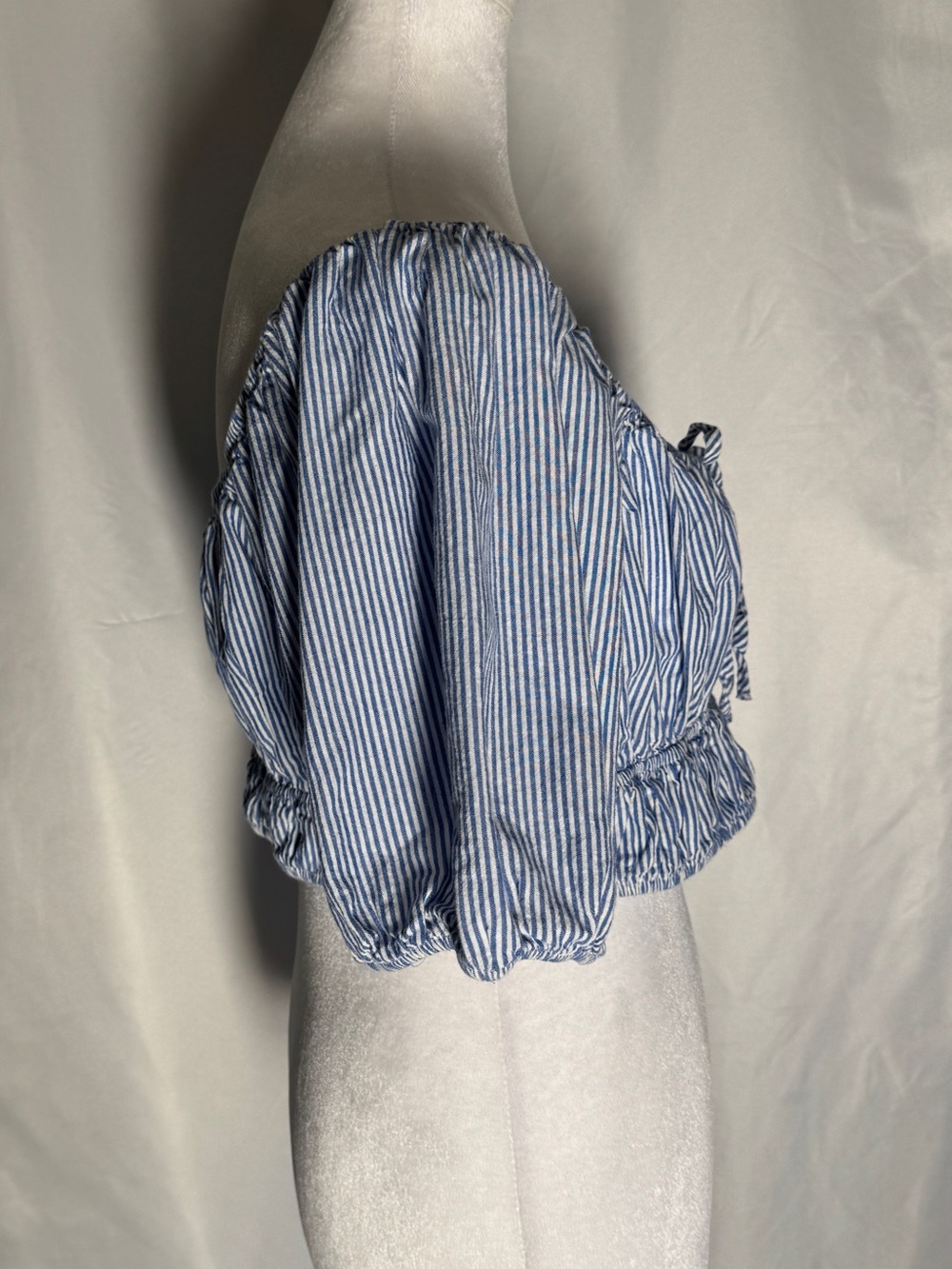 Live 4 Truth Blue and White Striped Puff Sleeve Crop Top - Picture 2 of 6